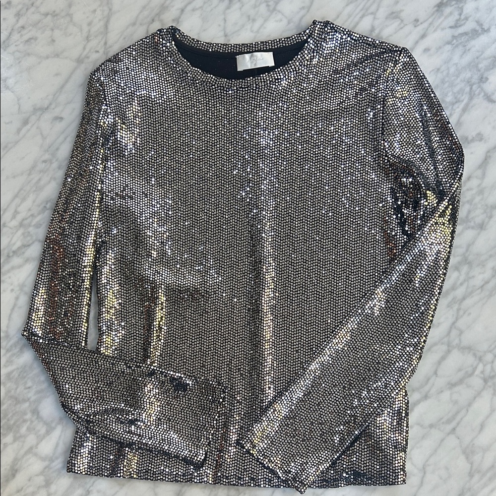 7 for All Mankind Silver Sequin Long Sleeve Top Size Large